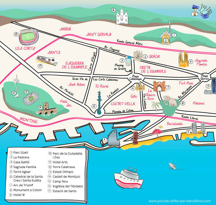 cartina di Barcellona illustrata: festes majors