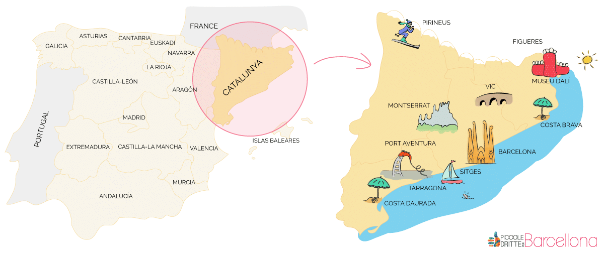 carta geografica di Catalogna i di Spagna