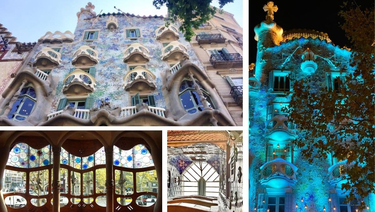 Casa di Gaudí: Casa Batlló, facciata di giorno e di notte, interni e tromba delle scale